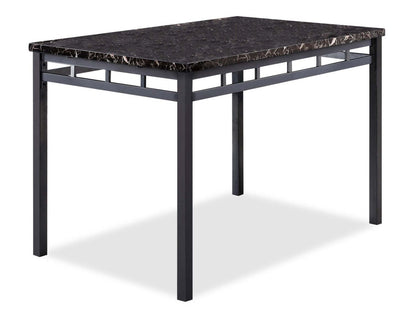 Marc Ensemble de salle à manger 5 pièces avec table et 4 chaises, plateau aspect marbre, métal, 48 W - Noir | Ensemble de salle à manger Marc 5 pièces en métal avec table de 48 po (L), dessus en imitation de marbre et 4 chaises - noir