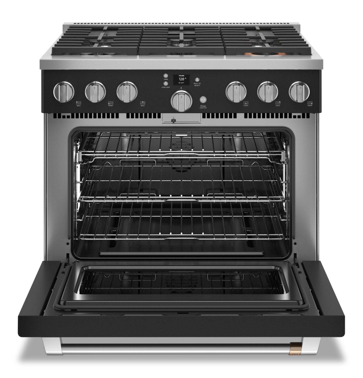 Cuisinière intelligente à gaz Café de 6,2 pi³ avec convection européenne véritable et grilles autone… - Noir mat - …