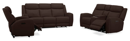 Sofa à inclinaison électrique Reign de 87 po en cuir véritable de qualité supérieure avec ports USB - brun chocolat Silverado