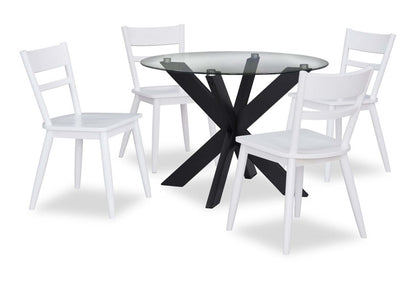 Remi 5pc Dining Set with Table & 4 Ladder-Back Chairs, Glass & Wood, 42W Round - Black & White | Ensemble de salle à manger Remi 5 pièces avec table ronde de 42 po et 4 chaises à dossier en échelle, en verre et bois - noir et blanc