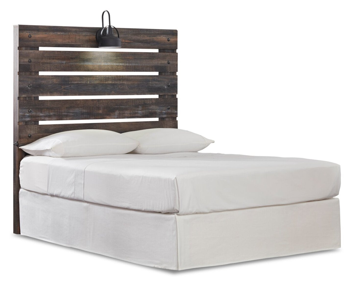 Tête de lit à panneau Abby avec lumière LED et ports USB, marron - Pleine grandeur | Tête de lit à panneau Abby avec éclairage à DEL et ports USB, brune - format allumé double