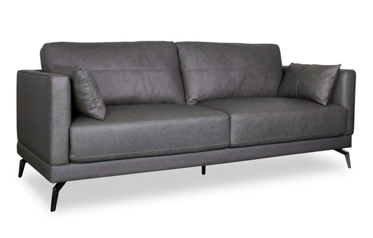 Melrose 84,5 po en cuir de qualité supérieure avec pattes en métal - véritable gris | Canapé Melrose 84,5 Top-Grain en cuir avec pattes en métal - véritable gris