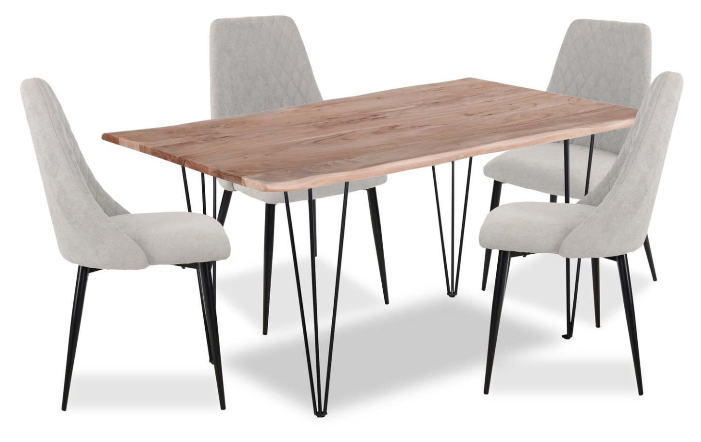 Miya 5pc Dining Set with Table & 4 Chairs, Live Edge, Acacia Wood, Metal, 60W - Grey | Ensemble de salle à manger Miya 5 pièces avec table de 60 po et 4 chaises, bordure Live Edge, en bois d'acacia et métal - gris