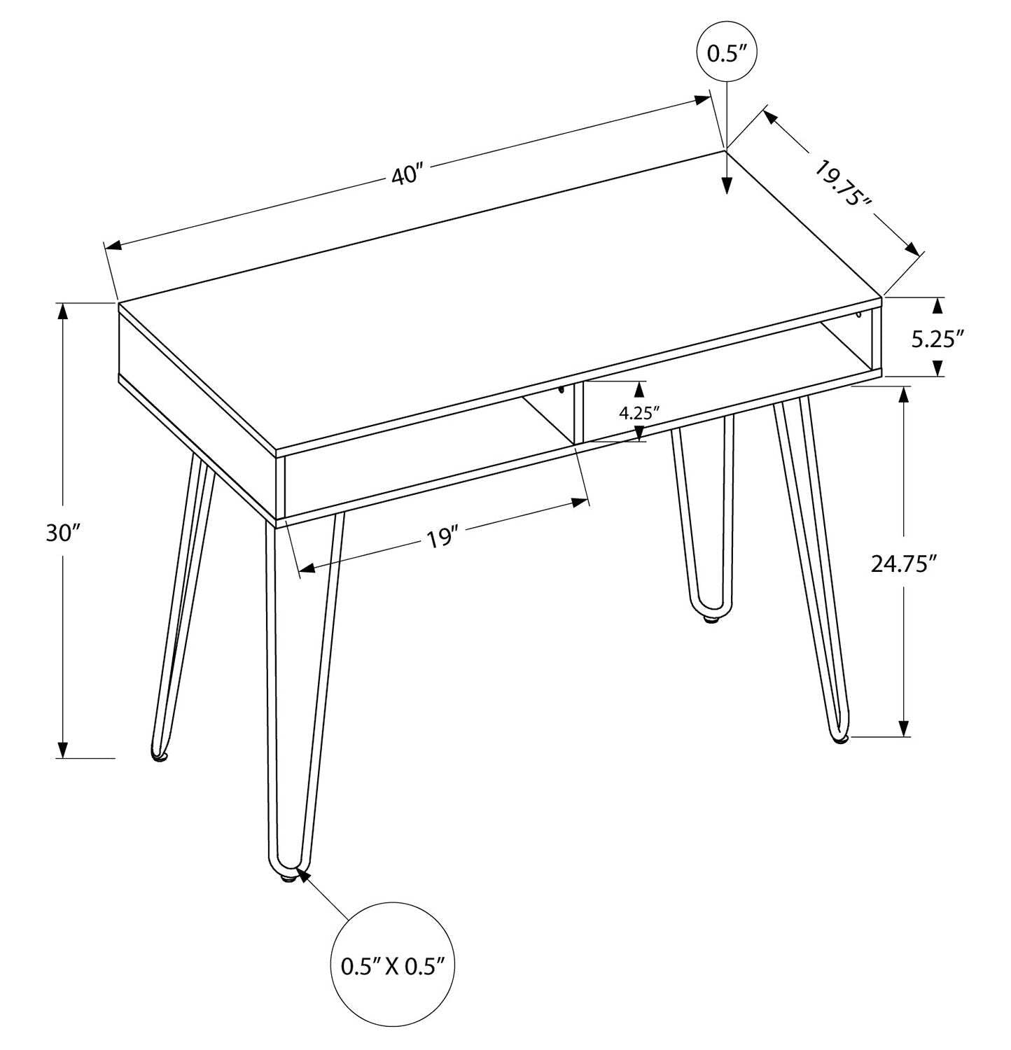 Bureau Ezra 40 avec compartiments - Gris|Bureau Ezra de 40 po avec compartiments ouverts - gris