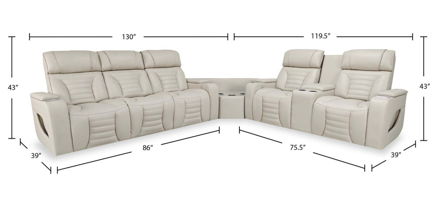 Sofa sectionnel à inclinaison électrique Zen 3 pièces en similicuir avec massage, console rabattable et compartiment réfrigéré - abricot