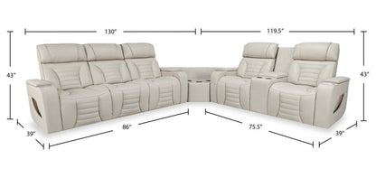 Sofa sectionnel à inclinaison électrique Zen 3 pièces en similicuir avec massage, console rabattable et compartiment réfrigéré - abricot