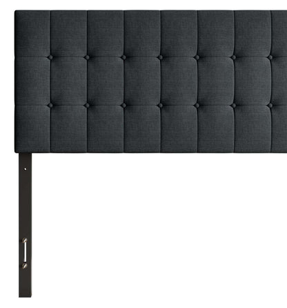 Tête de lit rembourrée Ellis en tissu anthracite, capitonné à boutons - King Size | Tête de lit rembourrée Ellis en tissu anthracite avec capitonnage à boutons - format très grand lit