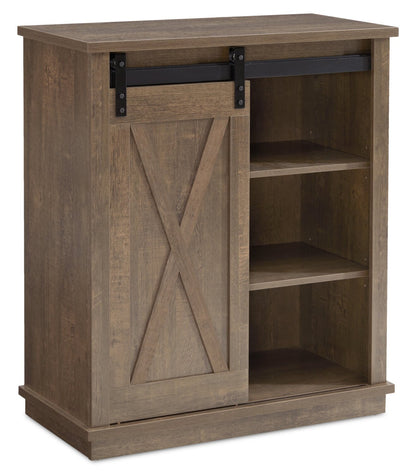 Armoire d'appoint Bristow 31" avec tablettes et porte de grange coulissante - Chêne noyer | Armoire décorative Bristow de 31 po avec tablettes et porte de grange coulissante - chêne noyer | BRIBRACC