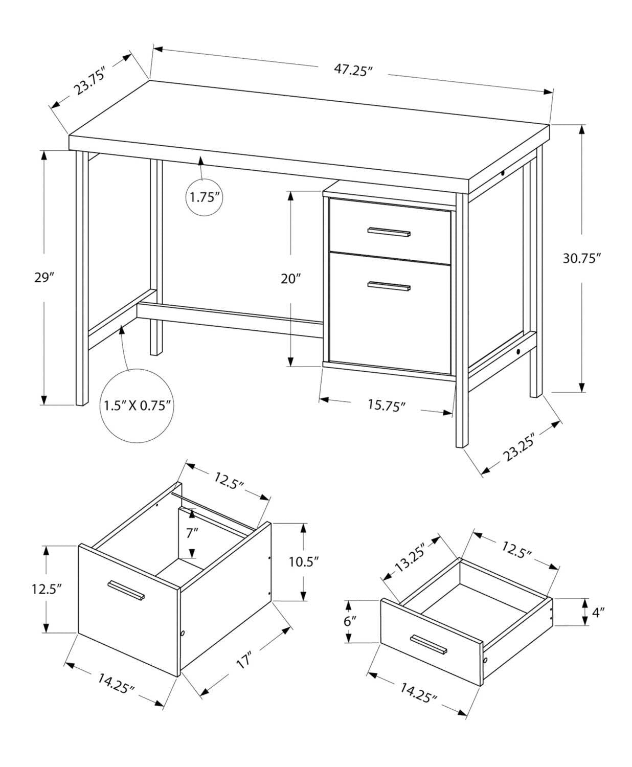 Lindsay 47.25 Office Desk with 2-Drawers - White|Bureau Lindsay de 47,25 po à 2 tiroirs - blanc