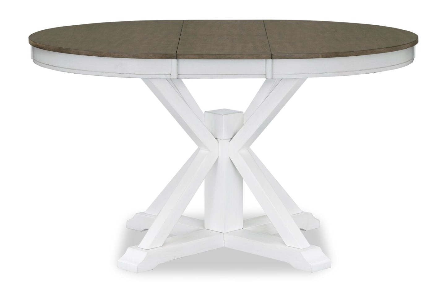 Table de salle à manger Brook avec rallonge 42-54 W, ronde - Blanc/Marron | Table de salle à manger ronde Brook de 42 po à 54 po (L) avec rallonge - blanche et brune