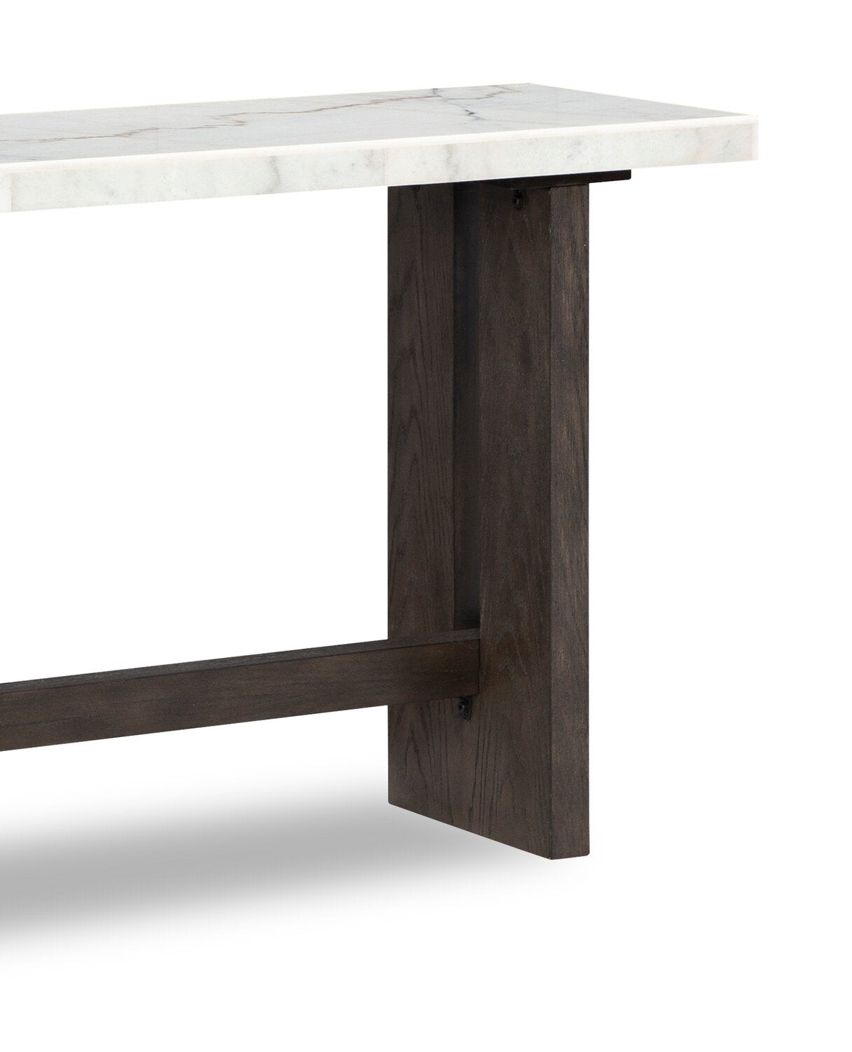 Table de canapé Warwick 52" en bois massif et marbre – Chêne blanc et brun | Table de salon Warwick de 52 po en bois massif et en marbre - blanche et chêne brun