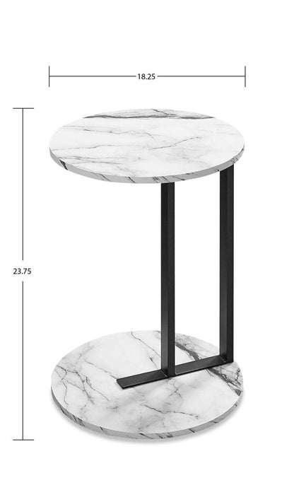 Jerri 18.25 C-Shaped Chairside Table - White Marble-Look|Table de fauteuil Jerri de 18,25 po en forme de C - imitation marbre blanc