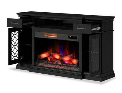 Meuble pour téléviseur Zenith de 64 po avec foyer électrique et rangement, pour téléviseurs jusqu’à 70 po - noir