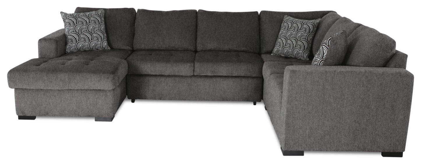 Made in Canada Legend 4-Piece Left-Facing Chenille Fabric Sleeper Sectional with Storage Chaise - Pewter Brown | Canapé-lit sectionnel de gauche Legend 4 pièces fabriqué au Canada en tissu de chenille avec chaise longue de rangement - brun étain