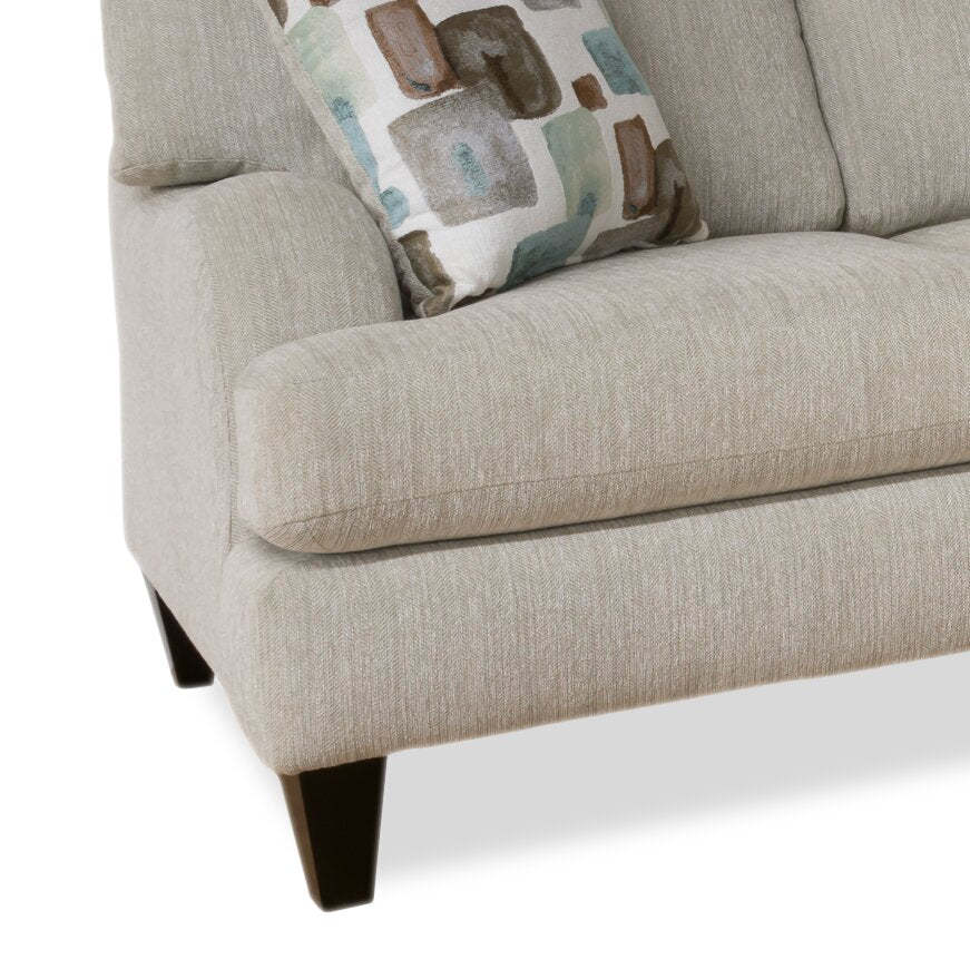 Fabriqué au Canada, canapé sectionnel Nofia 3 pièces à droite en tissu de chenille avec coussins décoratifs et pattes en bois - beige lin