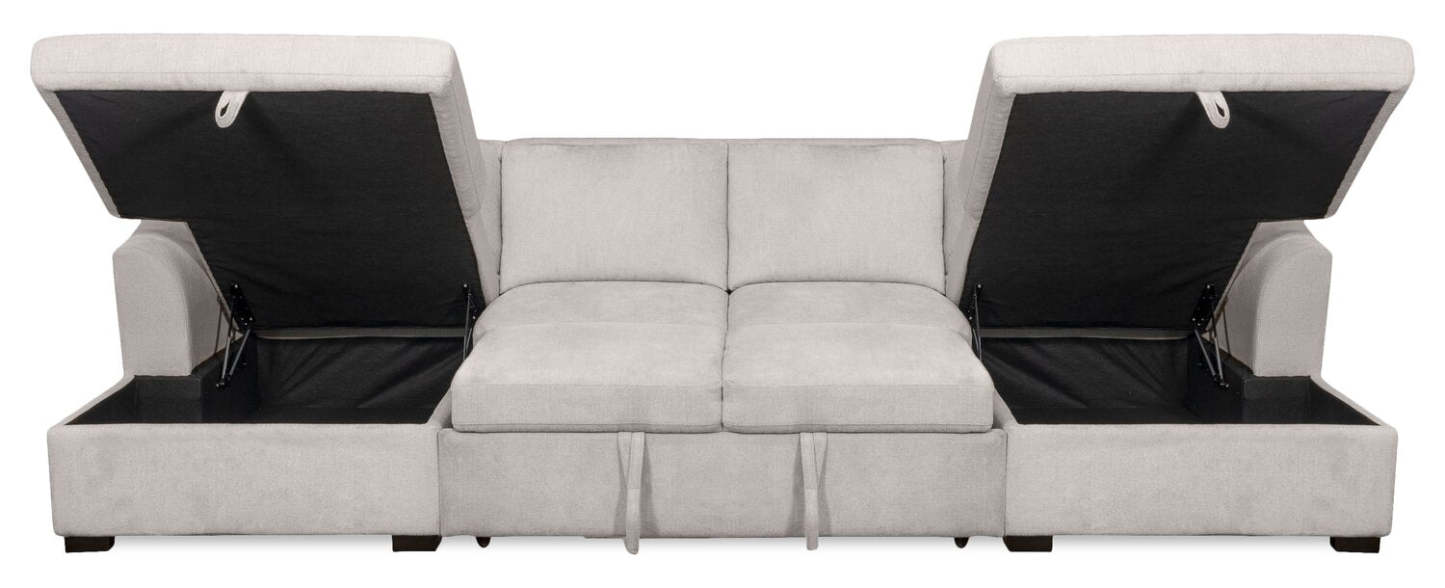 Envy 3-Piece Chenille Fabric Sleeper Sectional with Two Storage Chaises - Fog Grey | Canapé-lit sectionnel Envy 3 pièces en tissu de chenille avec 2 chaises longues de rangement - gris brouillard