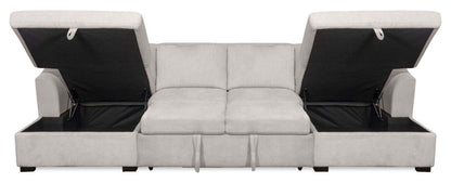 Envy 3-Piece Chenille Fabric Sleeper Sectional with Two Storage Chaises - Fog Grey | Canapé-lit sectionnel Envy 3 pièces en tissu de chenille avec 2 chaises longues de rangement - gris brouillard