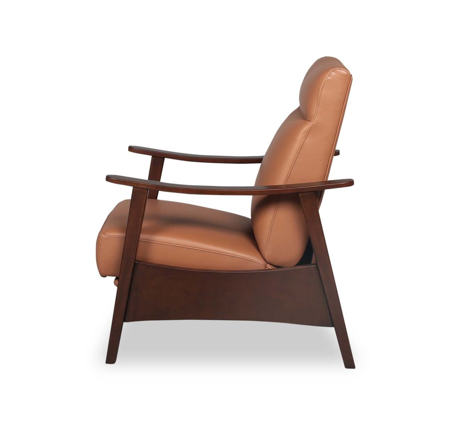 Aydin 27.5 Fauteuil d’appoint à inclinaison par poussée en cuir véritable avec accoudoirs et pattes en bois - orange chameau