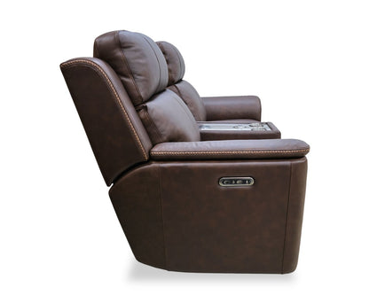 Vibe 76 Genuine Leather Massage Power Reclining Loveseat with Immersive Audio and Power Headrests - Brown | Causeuse de massage à inclinaison électrique Vibe de 76 po en cuir véritable avec son immersif et appuie-têtes électriques - brune