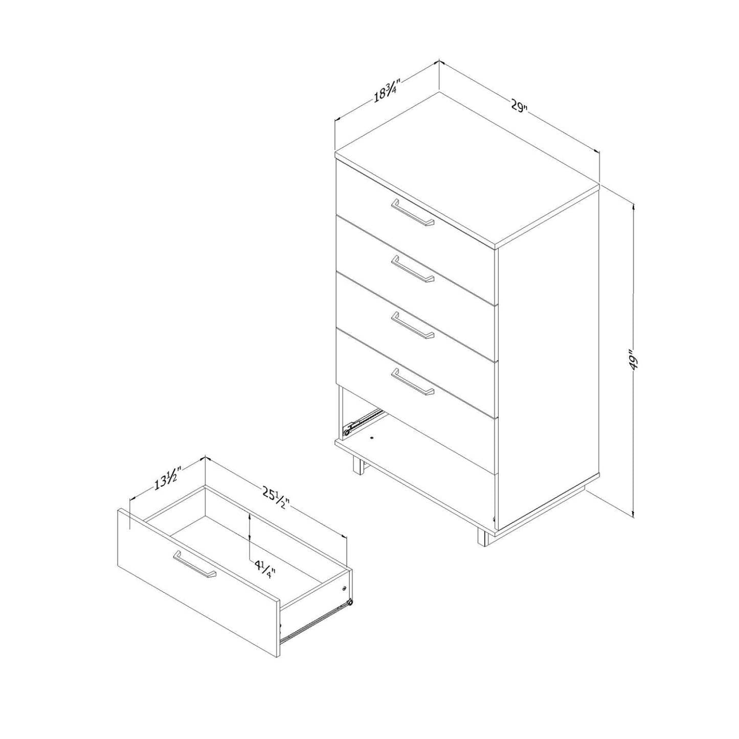 Commode de chambre à coucher à 5 tiroirs Everley, 29 W - Blanc | Commode verticale de chambre à coucher Everley de 29 po (L) à 5 tiroirs - blanche