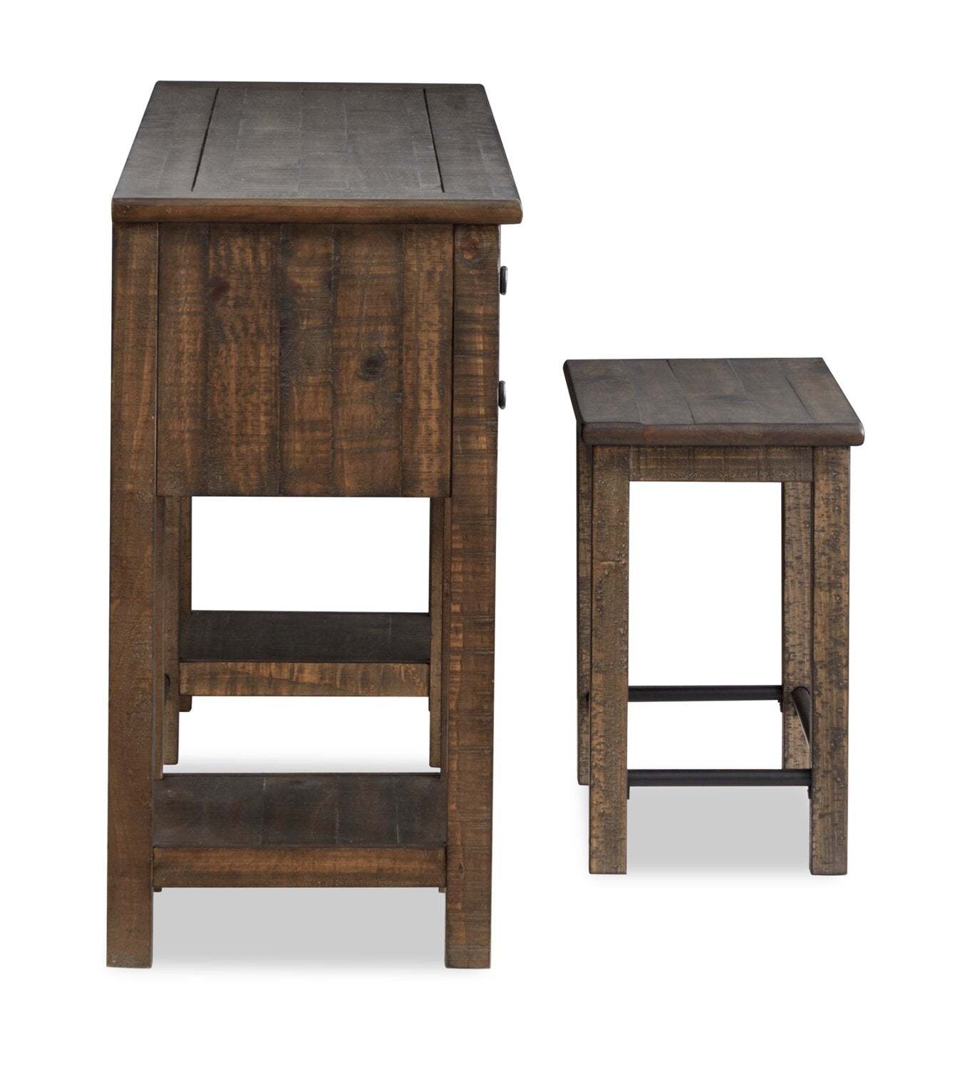 Edwin 64” Country Pine Sofa Table with Storage and Stool - Homestead Brown | Table de salon Edwin de 64 po en pin champêtre avec rangement et tabouret - brun champêtre