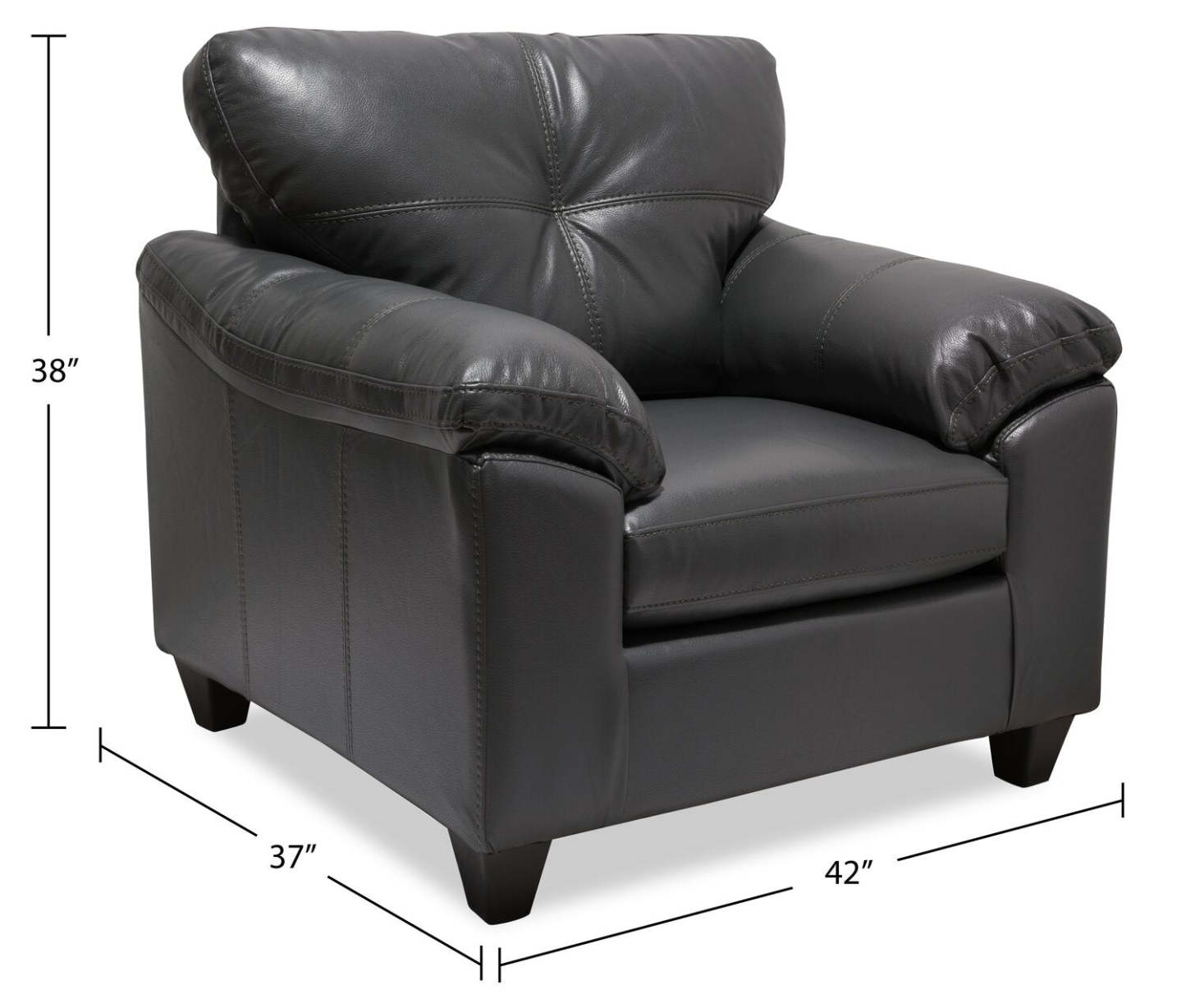 Fauteuil Addison de 42 po fabriqué au Canada en tissu d’apparence cuir avec coussin de dossier capitonné - gris