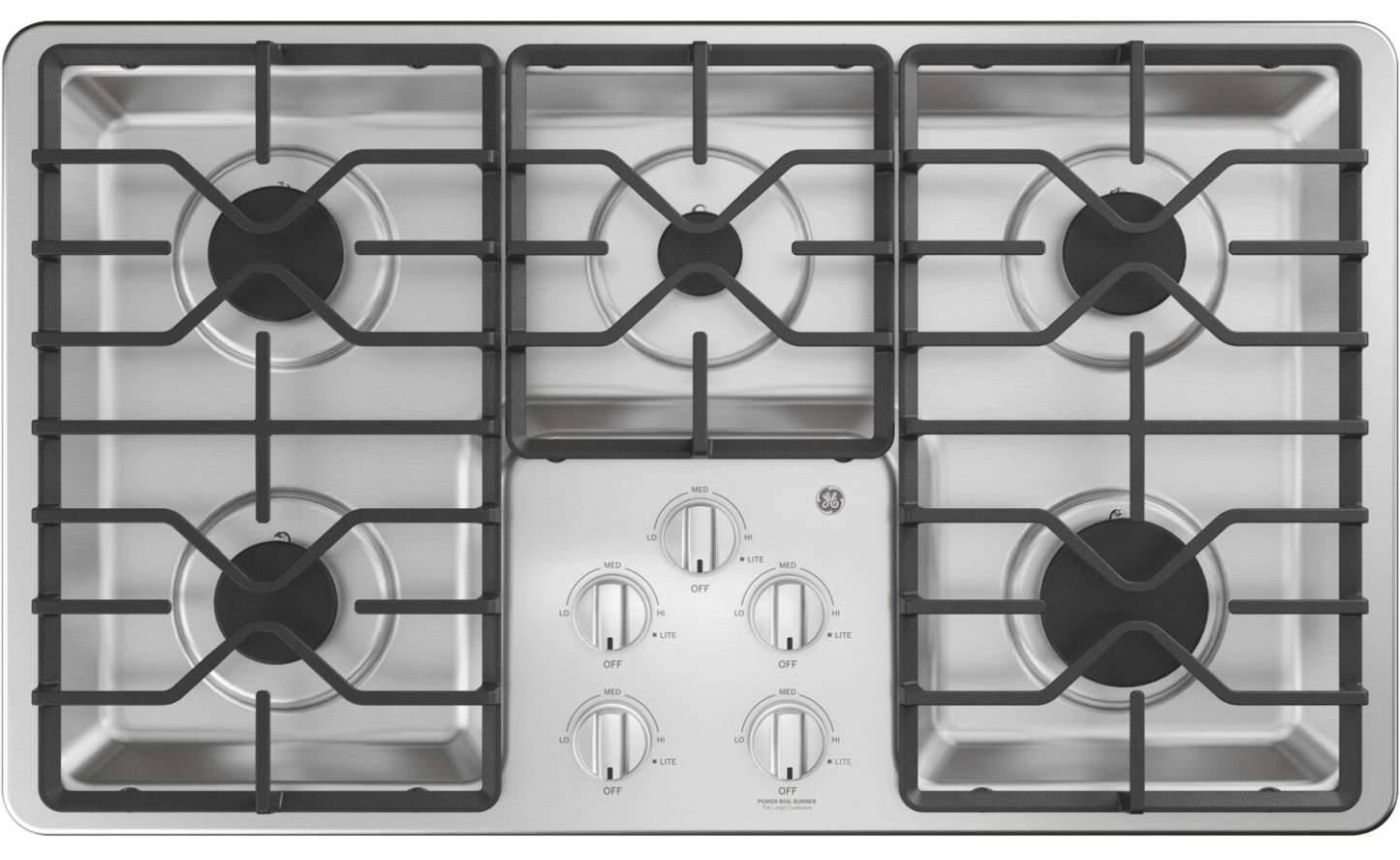 Table de cuisson au gaz GE 36 à 5 éléments - Inox - JGP3036SLSS | Table de cuisson à gaz GE de 36 po à 5 éléments - acier inoxydable - JGP3036SLSS