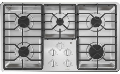 Table de cuisson au gaz GE 36 à 5 éléments - Inox - JGP3036SLSS | Table de cuisson à gaz GE de 36 po à 5 éléments - acier inoxydable - JGP3036SLSS