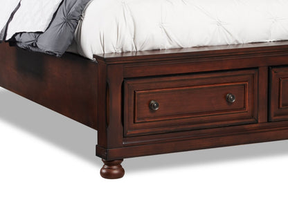 Lit plateforme de rangement Chelsea avec tête de lit et cadre de lit, brun cerisier - format grand lit | Chelsea Platform Storage Bed with Headboard & Frame, Cherry Brown - Queen Size