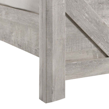 Lit à panneaux Lark avec tête de lit et cadre, motif chevron, blanc rustique - Pleine grandeur | Lit à panneaux Lark blanc rustique avec tête de lit, cadre et motif de chevrons - format lit double