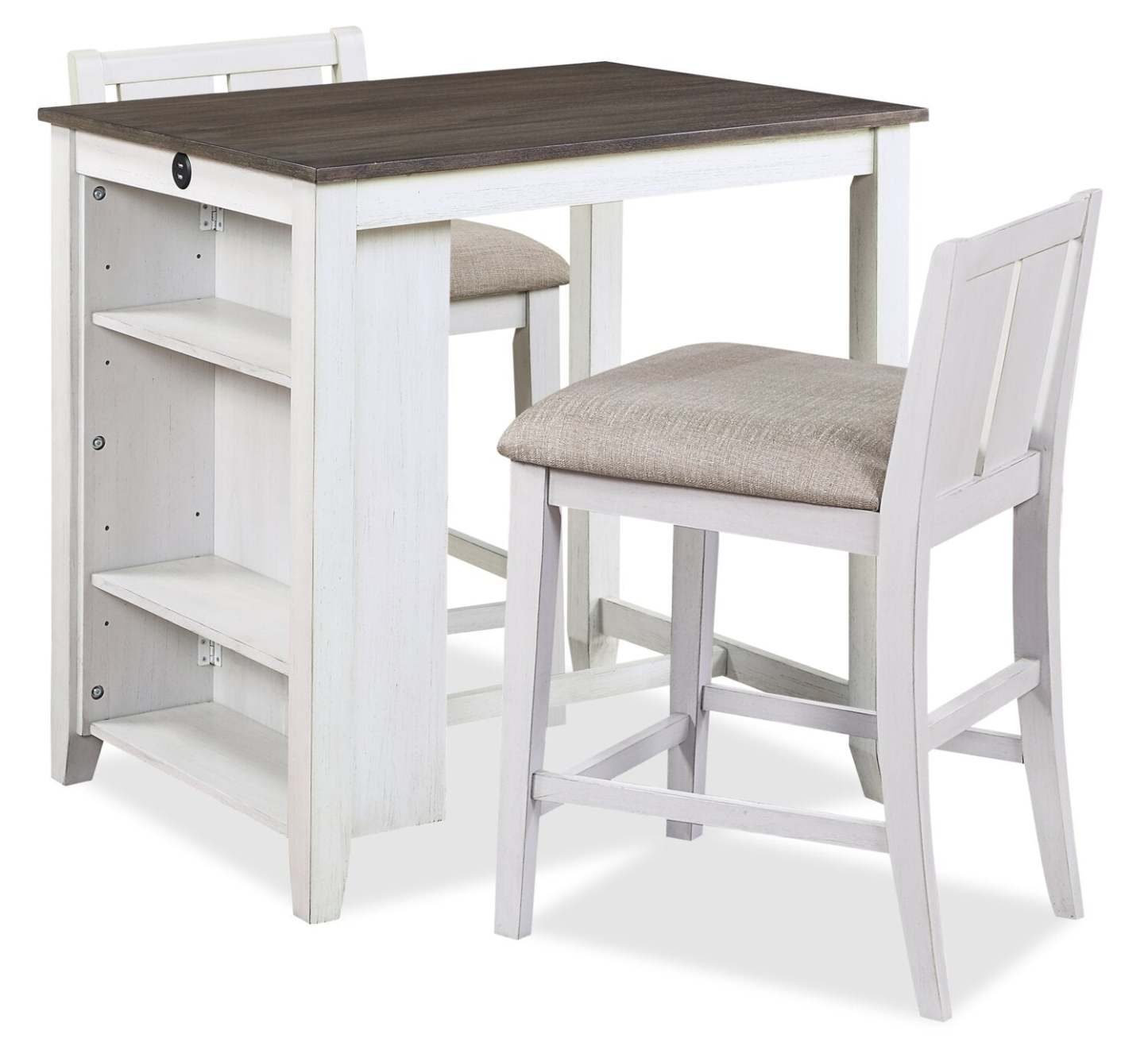 Lane 3pc Counter-Height Dining Set with Table & 2 Chairs, Built-in Shelves & USB, 36.5W - White | Ensemble de salle à manger Lane 3 pièces de hauteur comptoir avec table de 36,5 po (L), tablettes et port USB intégrées, et 2 chaises - blanc