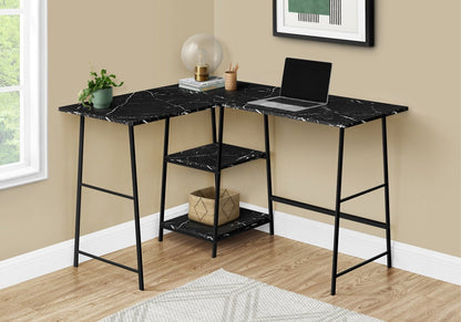 Evlin 42 L-Shaped Office Desk with Shelves - Black Marble-Look|Bureau en forme de L Evlin de 42 po à tablettes - apparence marbre noir