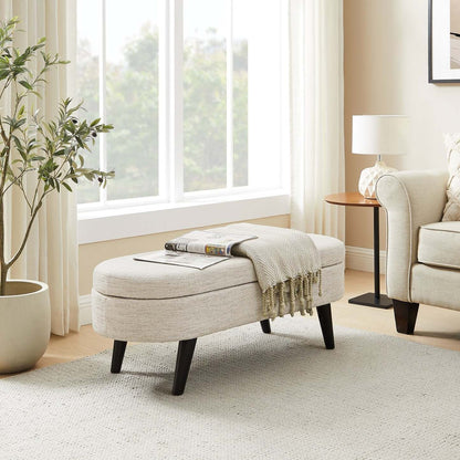 Montreal 43,5 Oval Fabric Storage Ottoman - Blanc|Pouf de rangement ovale Montreal de 43,5 po en tissu - blanc