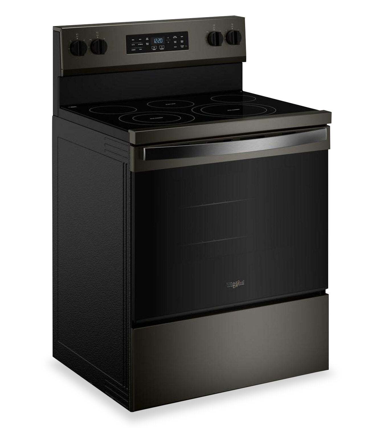Cuisinière électrique Whirlpool de 5,3 pi3 avec cuisson à air – noir sur acier inoxydable - YWFES5730SV | Bain à remous 5,3 Cu. Fort. Cuisinière électrique avec cuisson à l'air - Noir sur acier inoxydable - YWFES5730SV