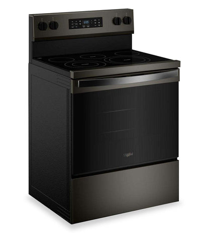 Cuisinière électrique Whirlpool de 5,3 pi3 avec cuisson à air – noir sur acier inoxydable - YWFES5730SV | Bain à remous 5,3 Cu. Fort. Cuisinière électrique avec cuisson à l'air - Noir sur acier inoxydable - YWFES5730SV