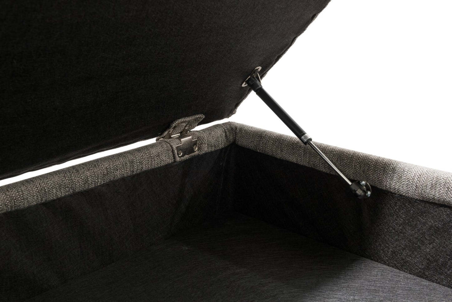 Made in Canada Nofia 44 Chenille Fabric Storage Ottoman with Wood Legs - Charcoal Grey | Pouf de rangement Nofia de 44 po fabriqué au Canada en tissu de chenille avec pattes en bois - gris anthracite