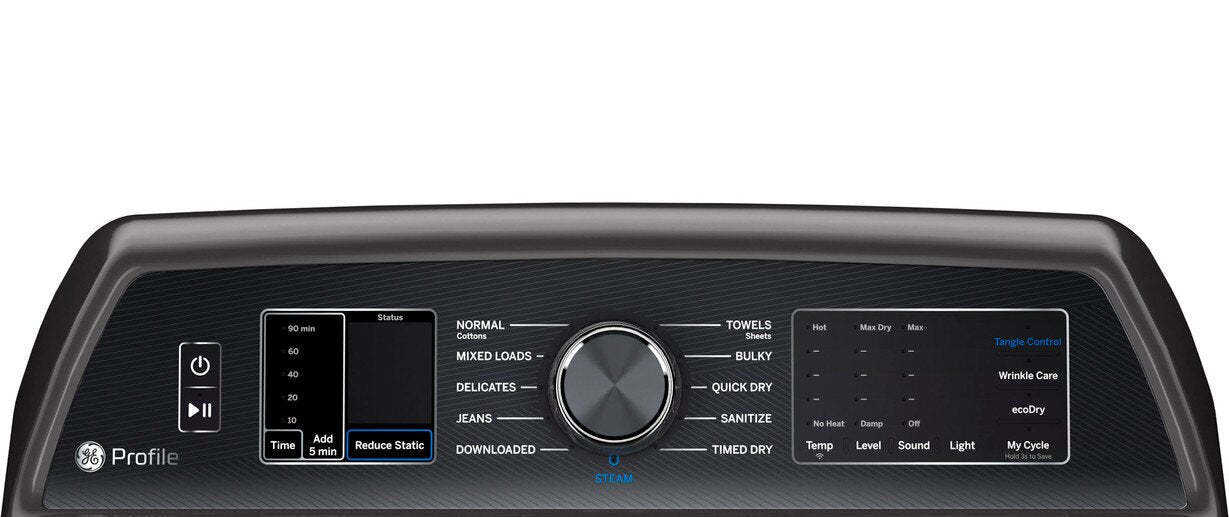 Sécheuse électrique Profile de 7,4 pi³ avec lien à la laveuse - PTD70EBMTDG | Profile 7.4 Cu. Ft. Electric Dryer with Washer Link - PTD70EBMTDG