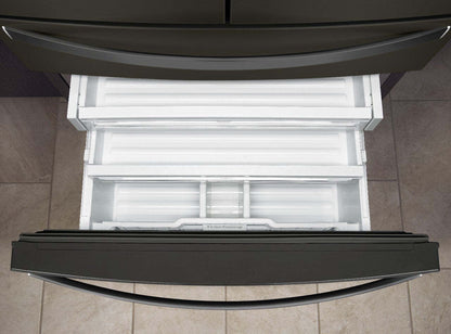 Réfrigérateur Whirlpool de 36 po et de 26 pi³ à portes françaises - finition en acier inoxydable noir - WRMF7736PV | Tourbillon 36 26 Cu. Fort. Réfrigérateur à portes françaises - Fini en acier inoxydable noir - …