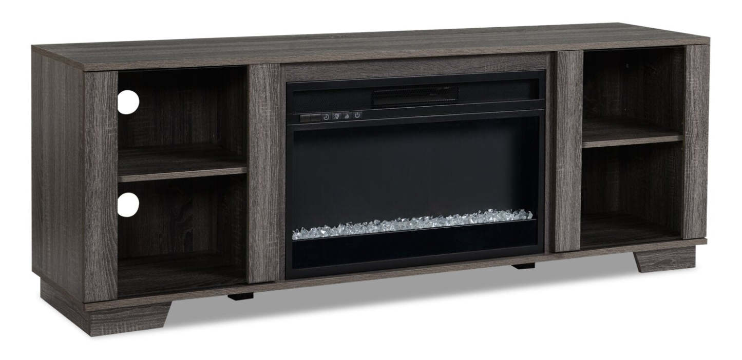 Antoni 62 Modern Electric Fireplace TV Stand with Storage and Cable Management for TVs up to 70- Grey|Meuble pour téléviseur moderne Antoni de 62 po avec foyer électrique, rangement et système de gestion des câbles pour téléviseurs jusqu’à 70 po - gris