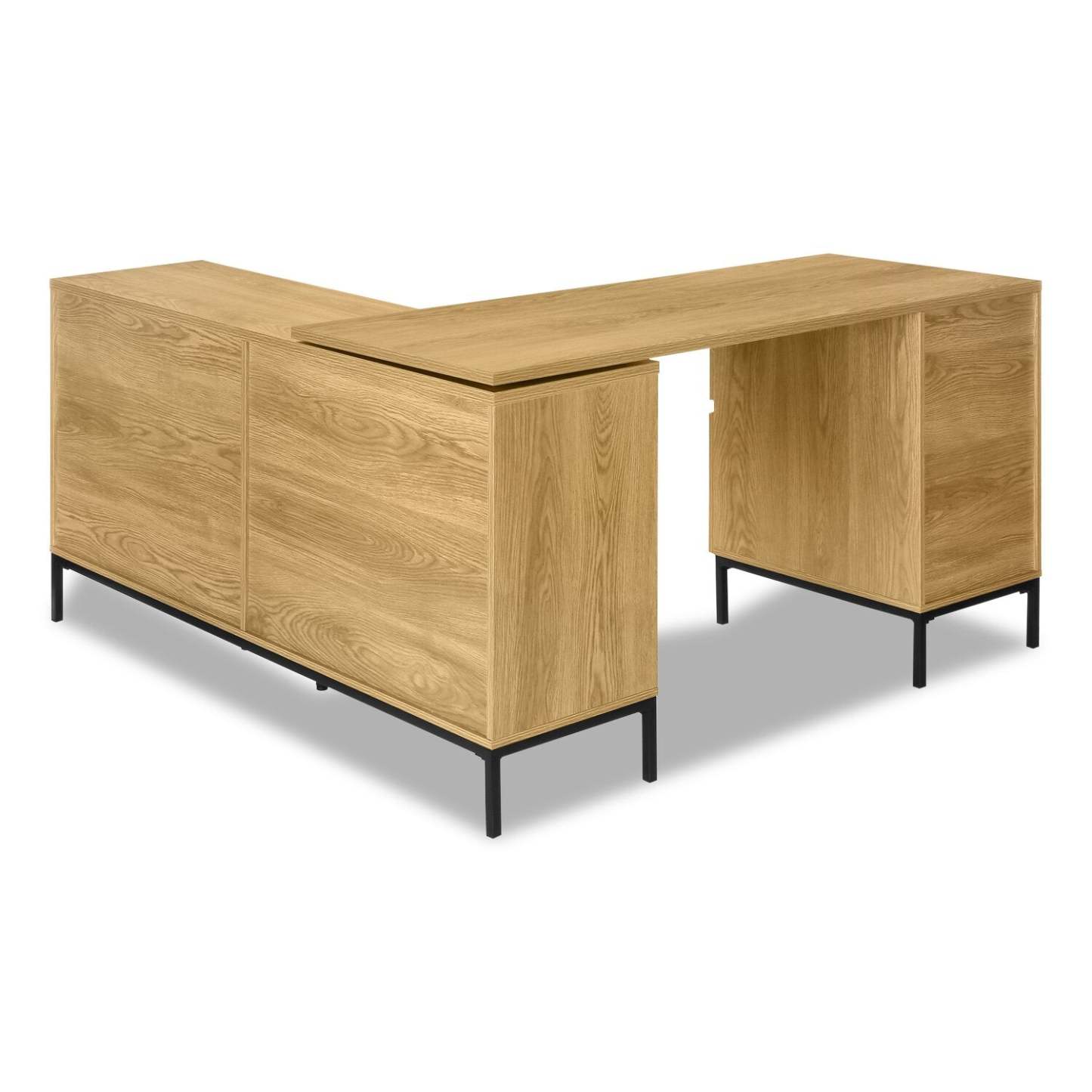 Bureau en forme de L Sean de 60 po à 3 tiroirs et 4 compartiments - chêne