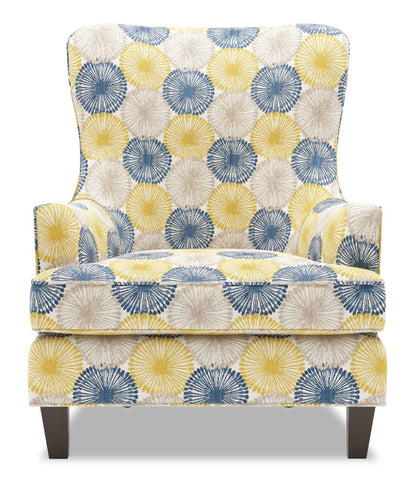 Fauteuil d’appoint à oreilles Sofa Lab personnalisable de 32 po fabriqué au Canada en tissu - Sunshine multicolore | WING1159
