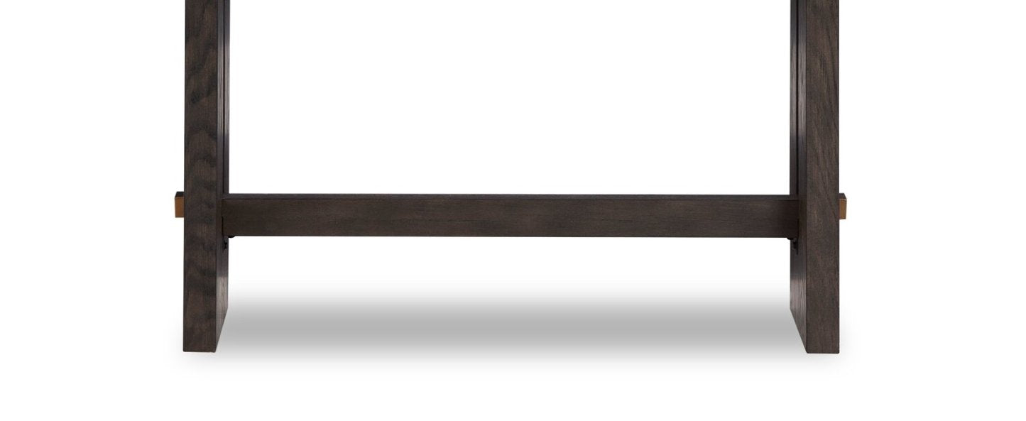 Table de canapé Warwick 52" en bois massif et marbre – Chêne blanc et brun | Table de salon Warwick de 52 po en bois massif et en marbre - blanche et chêne brun