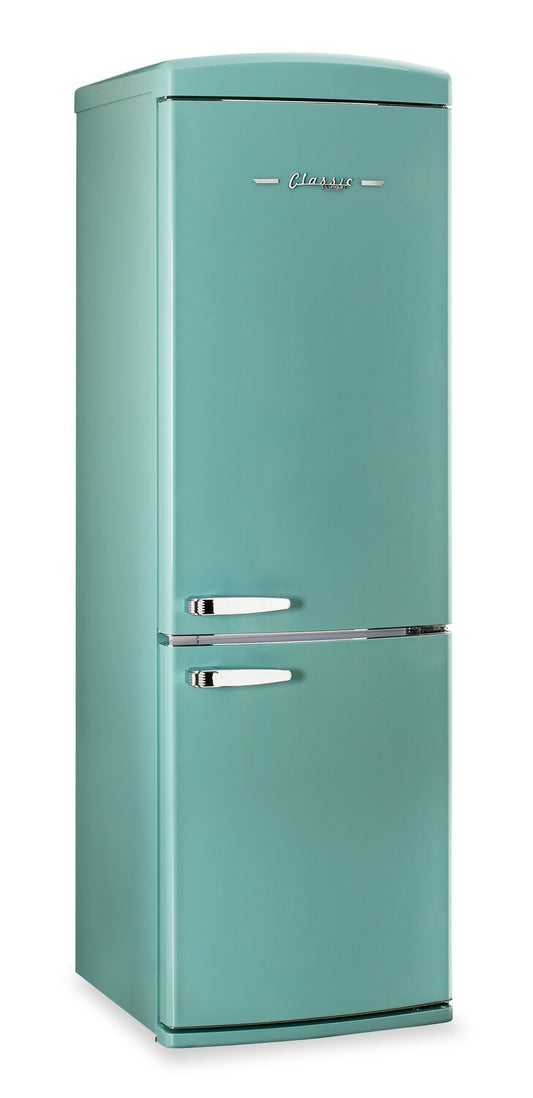 Réfrigérateur Classic Rétro par Unique de 24 po et de 12 pi3 à congélateur inférieur - turquoise brume marine - UGP-340L T AC | U340LTAC
