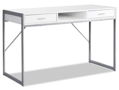 Bureau Xavier 48 avec 2 tiroirs et compartiment - Blanc|Bureau Xavier de 48 po à 2 tiroirs et compartiment - blanc