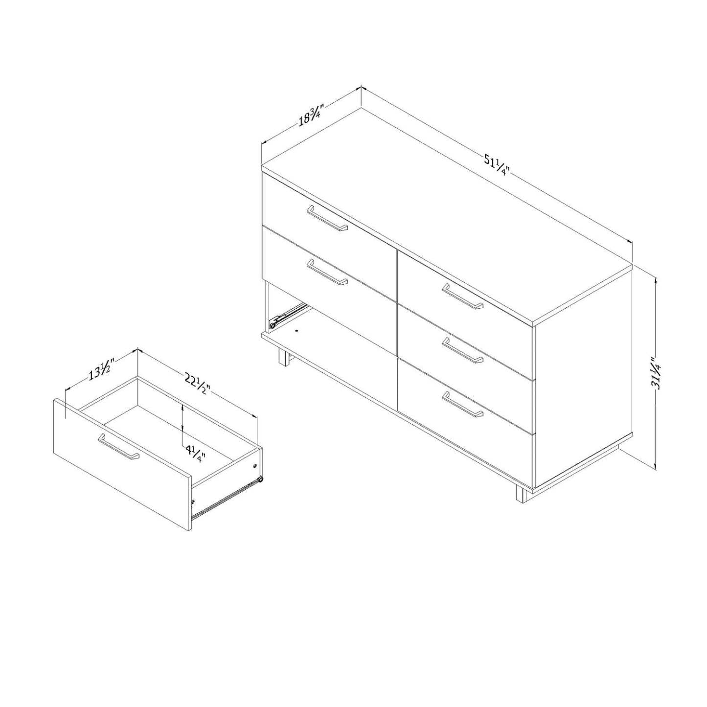 Commode Everley à 6 tiroirs, 51,25 W - Blanc | Commode Everley de 51,25 po (L) à 6 tiroirs - blanche