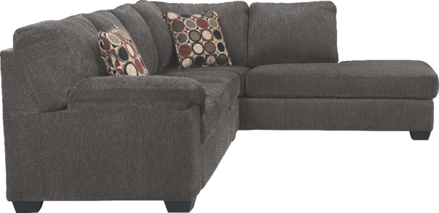 Sofa sectionnel de droite Morty 2 pièces fabriqué au Canada en tissu de chenille avec sofa et coussins décoratifs - gris