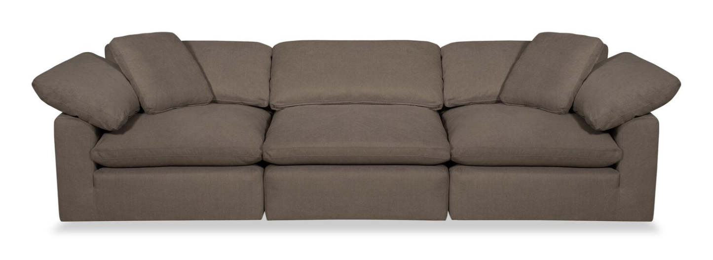 Eclipse Modular 124 Linen-Look Fabric Sofa with Reversible Feather Down Cushions - Slate Brown | Sofa modulaire Eclipse de 124 po en tissu d’apparence lin avec coussins réversibles en duvet et plumes - brun ardoise