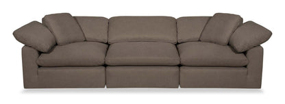 Eclipse Modular 124 Linen-Look Fabric Sofa with Reversible Feather Down Cushions - Slate Brown | Sofa modulaire Eclipse de 124 po en tissu d’apparence lin avec coussins réversibles en duvet et plumes - brun ardoise