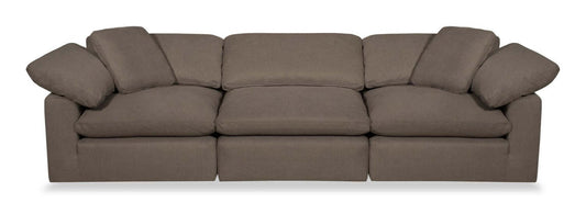 Eclipse Modular 124 Linen-Look Fabric Sofa with Reversible Feather Down Cushions - Slate Brown | Sofa modulaire Eclipse de 124 po en tissu d’apparence lin avec coussins réversibles en duvet et plumes - brun ardoise