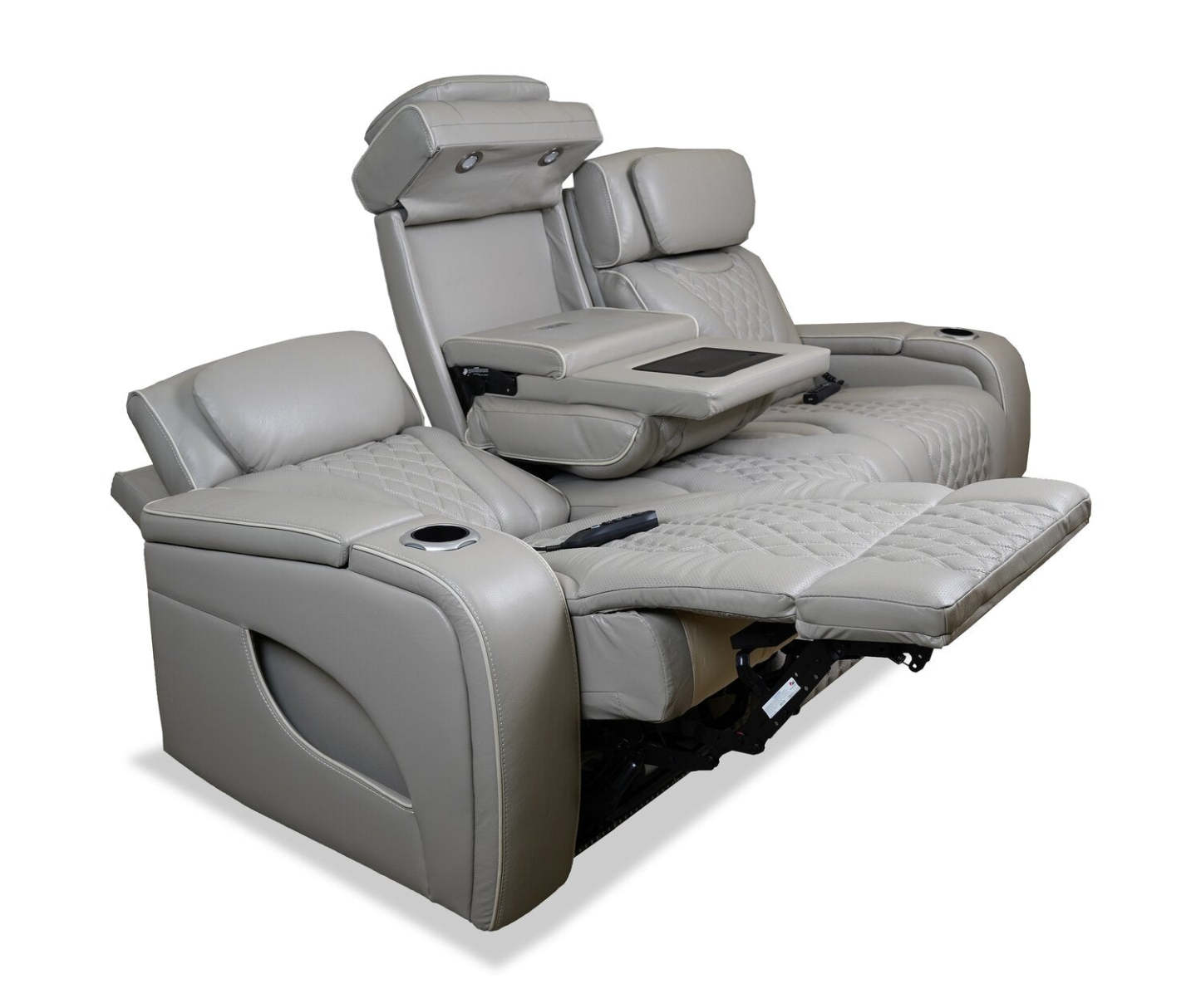 Canapé de massage à inclinaison électrique Elite de 86 po en cuir véritable avec son immersif et appuie-têtes électriques - mastic